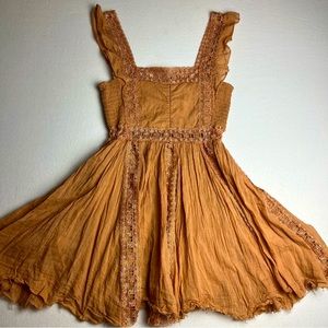 Free People FP One Verona Mini Dress Orange Medium Lace Ruffles Flowy Beach Vaca